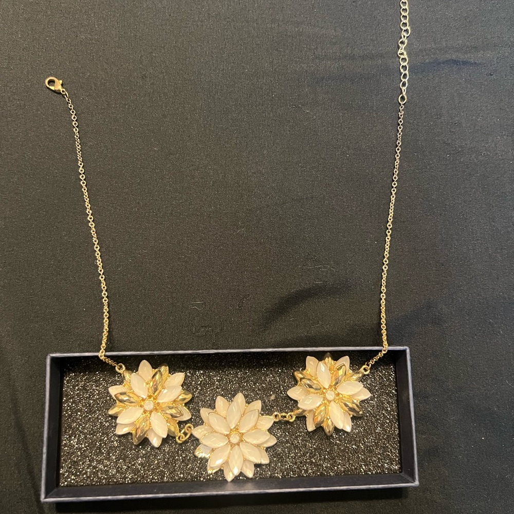 Gold Floral Statement Necklace with Cream Petals